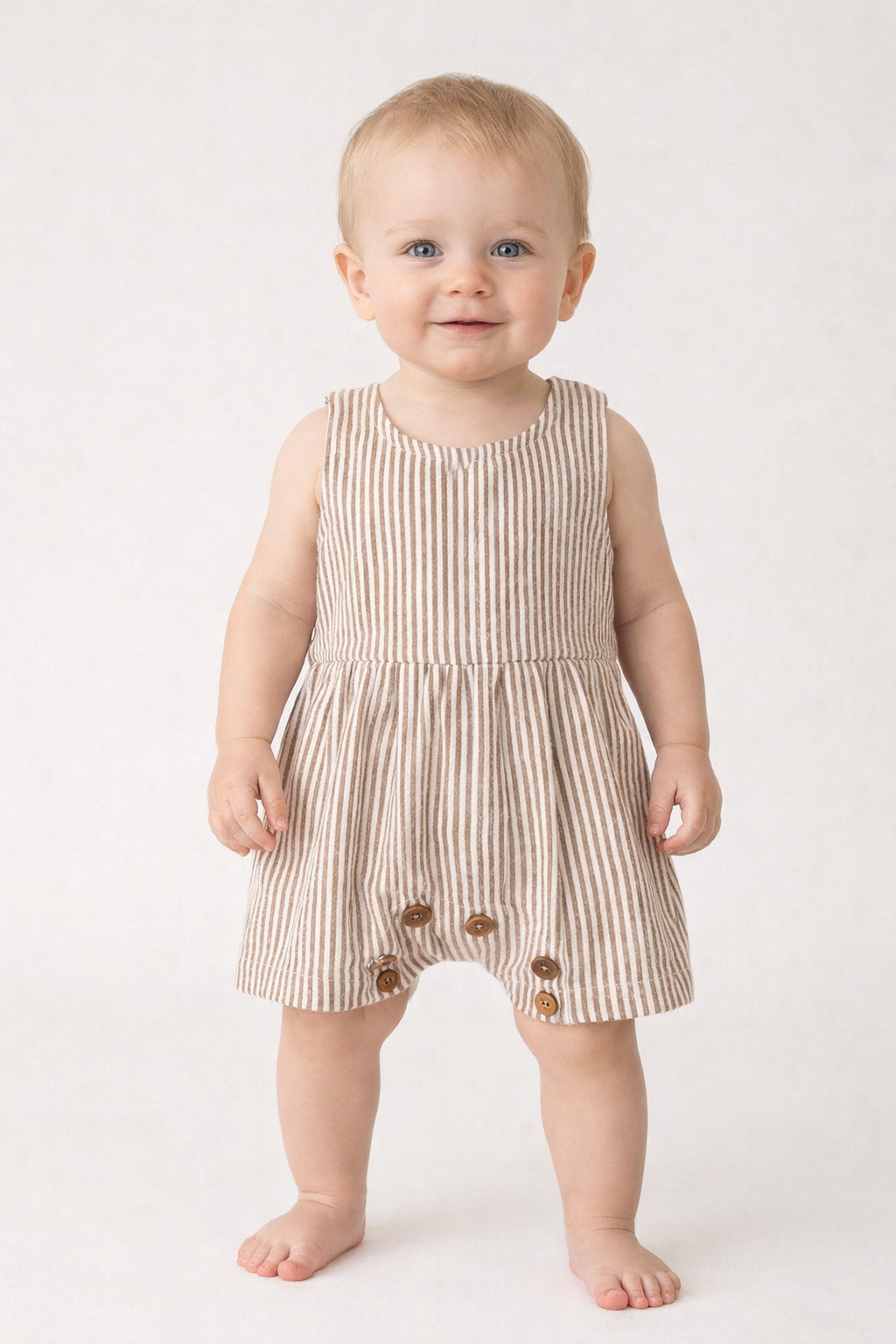 Brown Stripes Printed Baby Romper — Cotton Baby Girl Romper | 0-24 Months