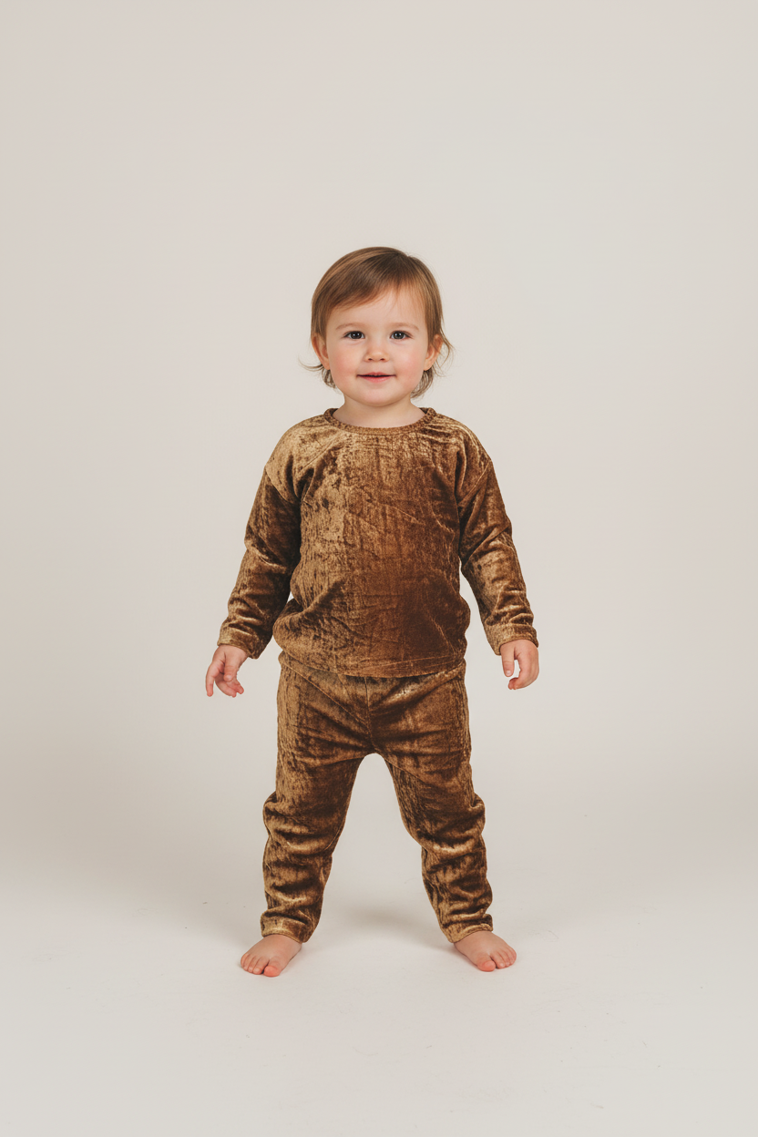 Viscose Velvet Gold Top and Pant Set — Festive Girls Co-Ord | 0-13 Years