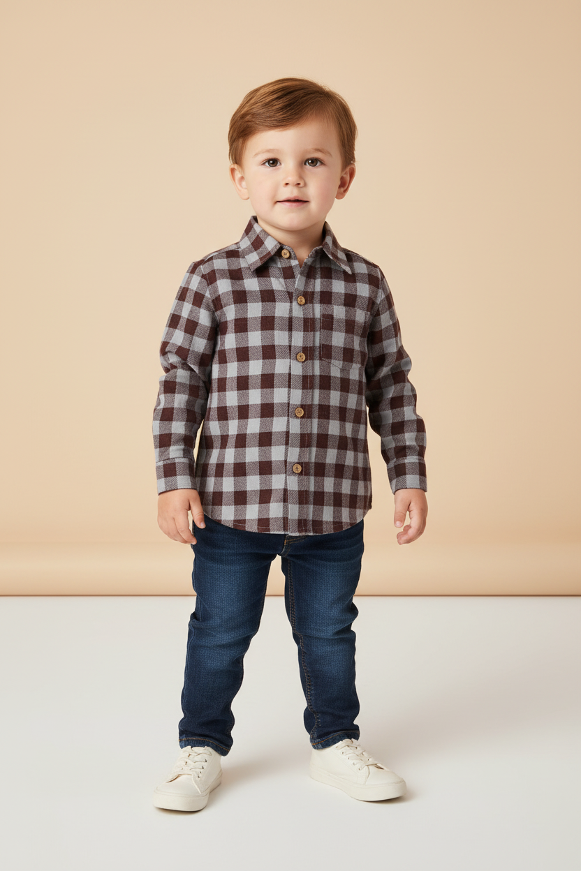 Burgundy Checkered Print Boys Shirt — Cotton Boys Shirt | 0-13 Years