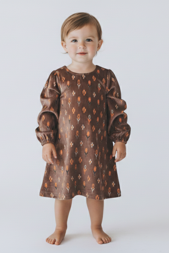 Floral Printed Long Sleeve Dress — Cotton Girls Dress | Infant to Tween 0-13 Years