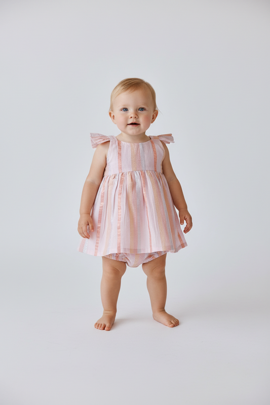 Baby Pink Lurex Frill Dress and Bloomers