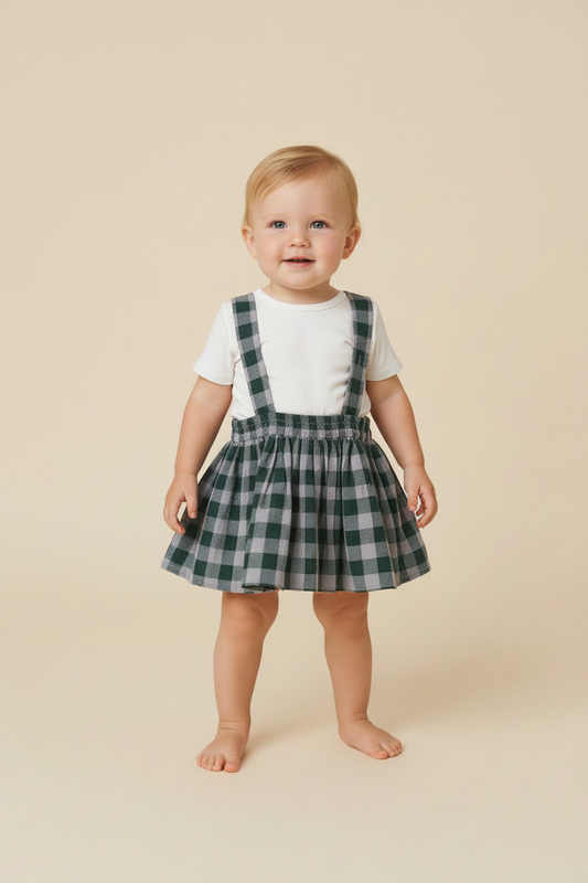 Green Checkered Print Diaper Overall