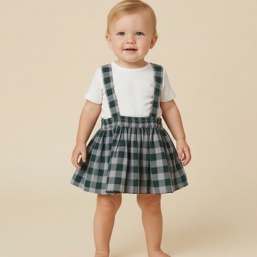 Green Checkered Print Diaper Overall