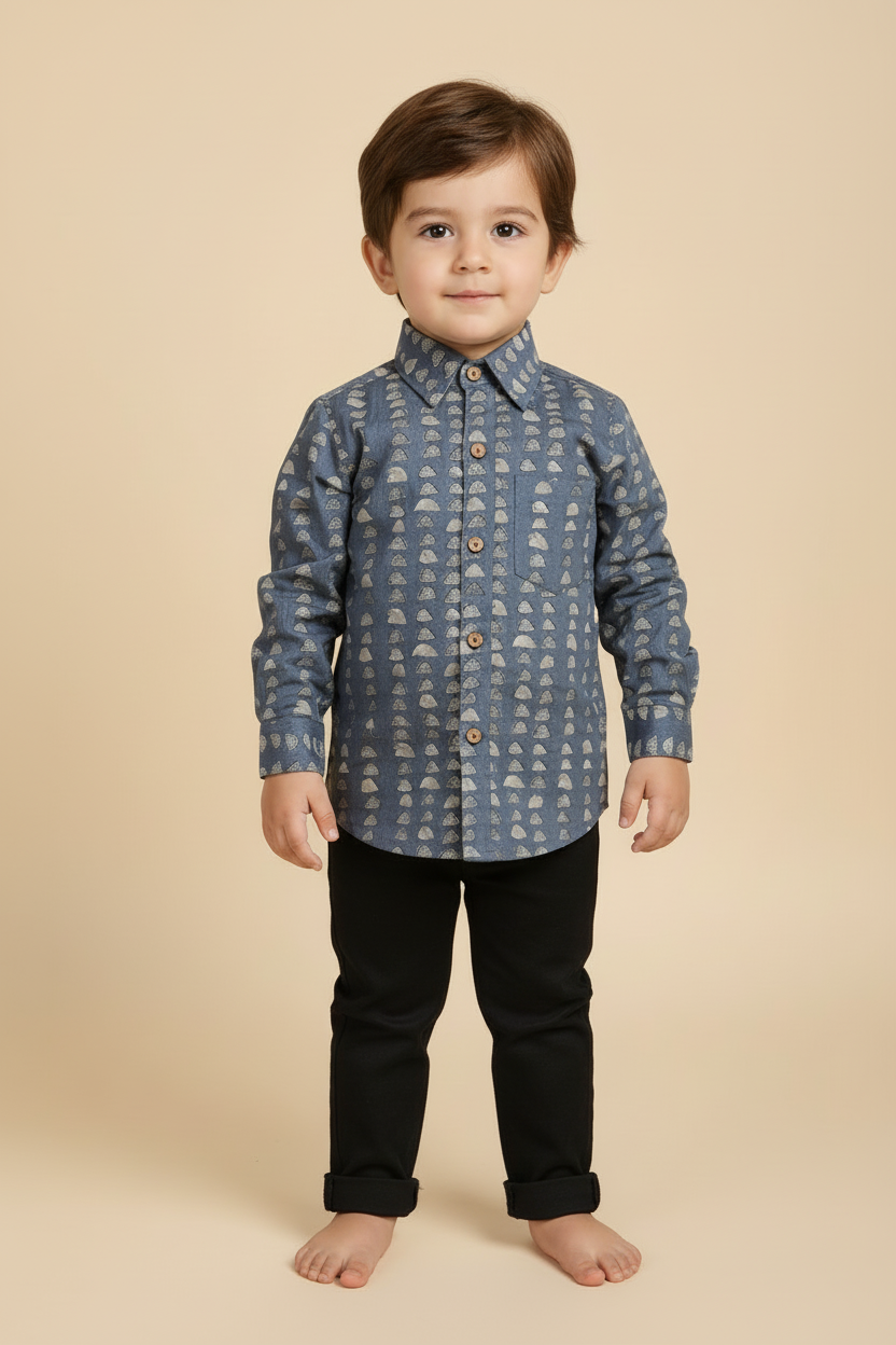 Grey Print Boys Shirt — Cotton Boys Shirt | 0-13 Years