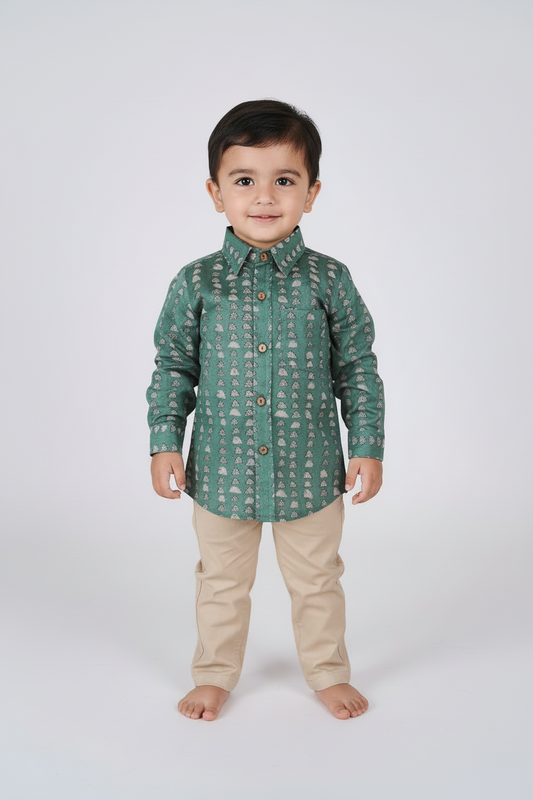 Green Print Boys Shirts