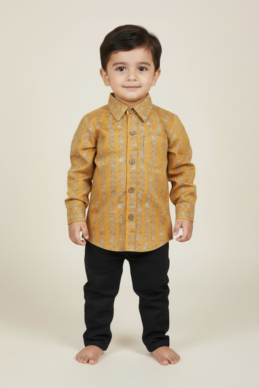 Mustard Print Boys Shirt — Cotton Boys Shirt | 0-13 Years