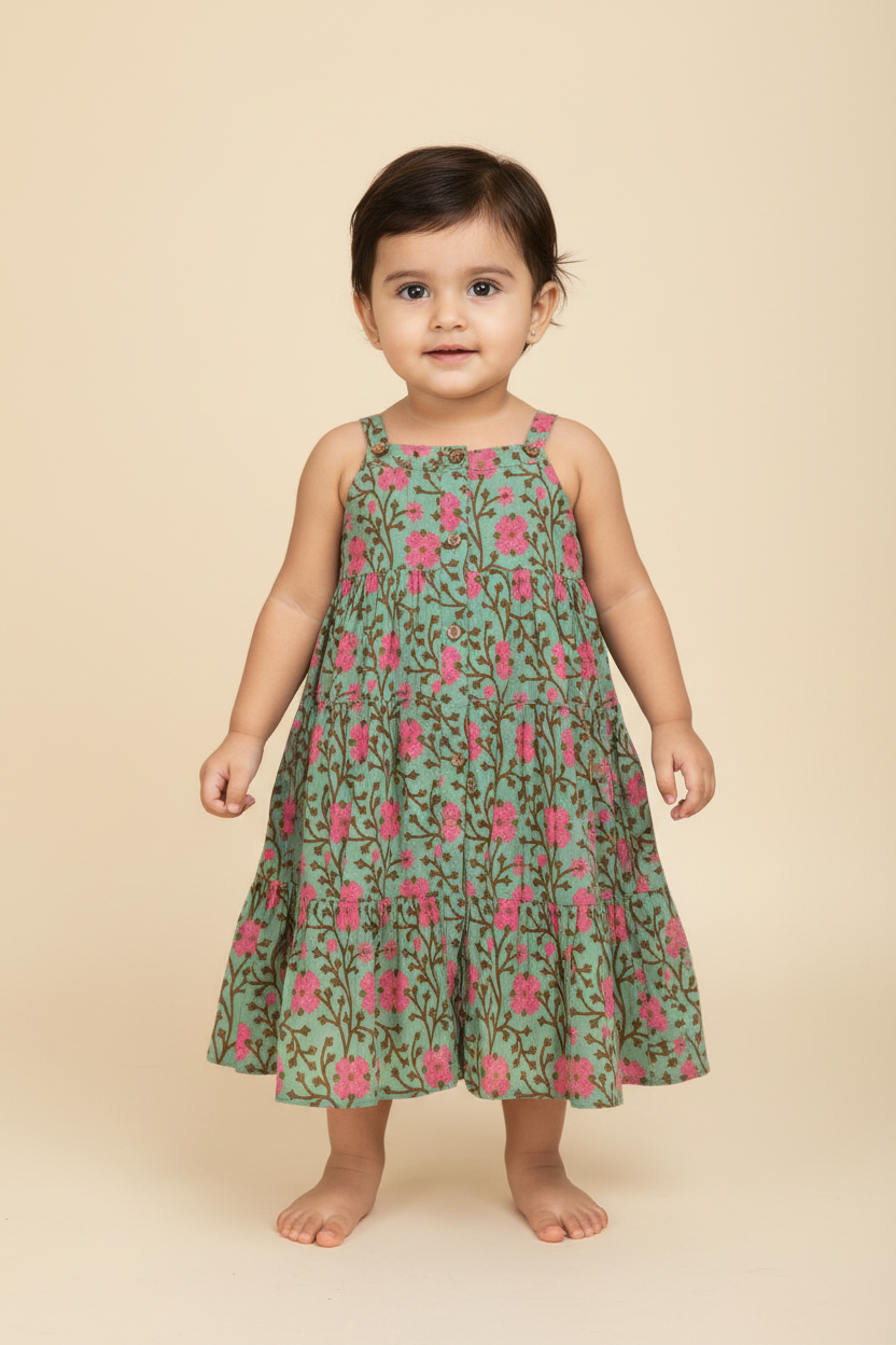 Pink Floral Tiered Dress — Cotton Girls Dress | Infant to Tween 0-13 Years