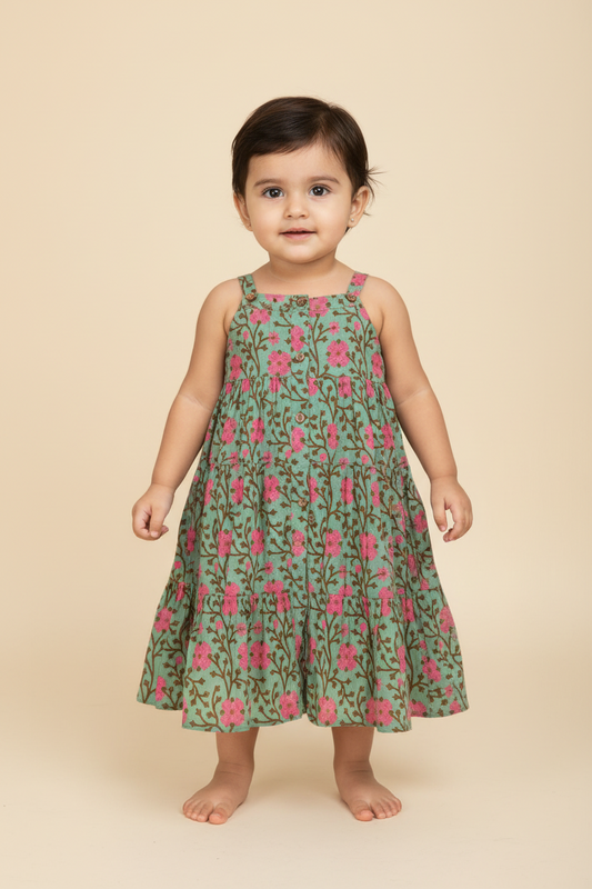 Pink Floral Tiered Dress — Cotton Girls Dress | Infant to Tween 0-13 Years