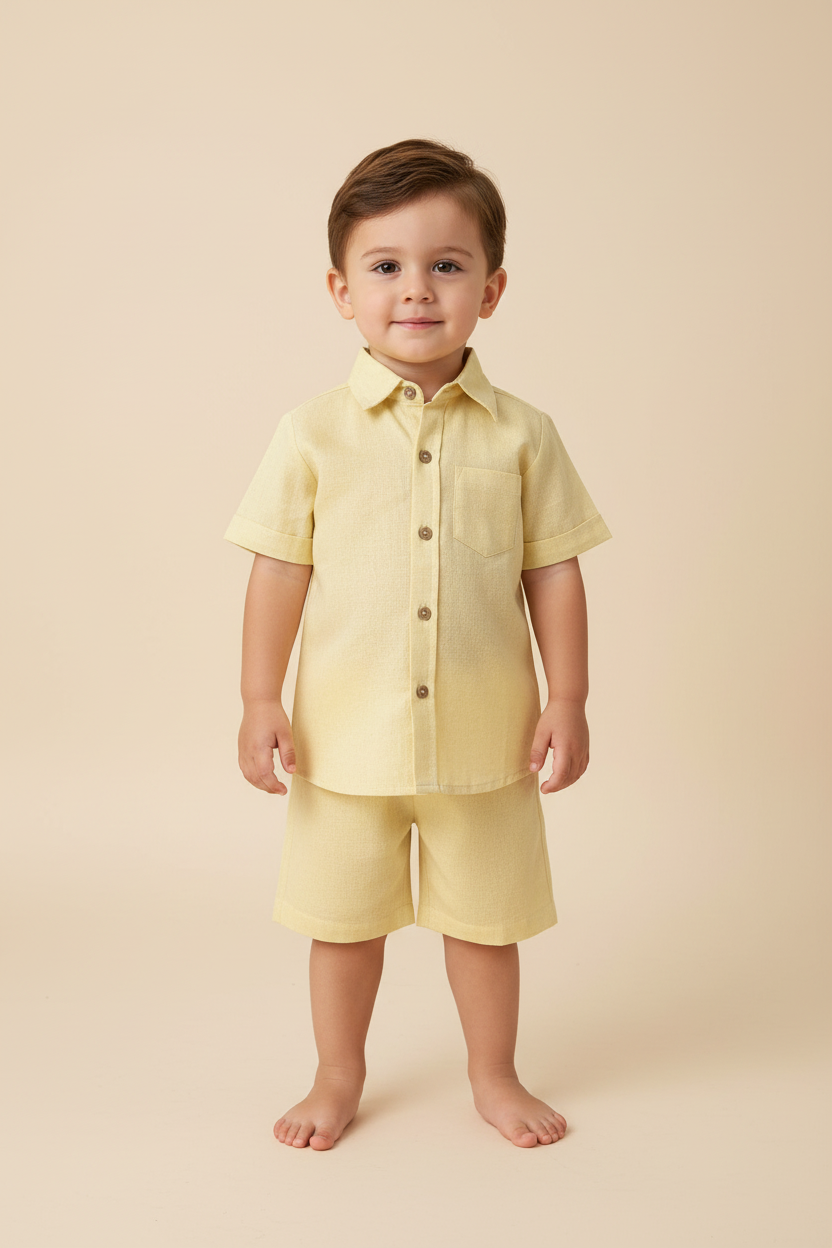 Light Yellow Chambray Boys Shirt and Shorts Set — Cotton Kids Co-Ord | 0-13 Years