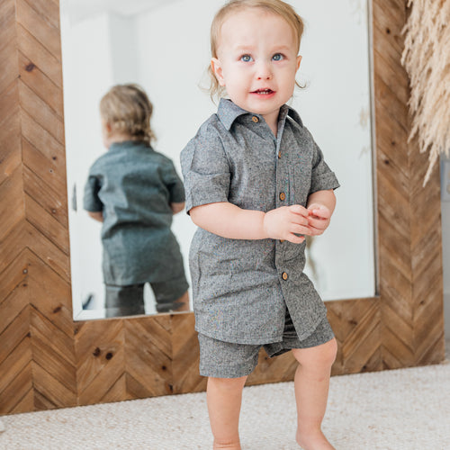 Black Chambray Boys Shirt & Shorts set