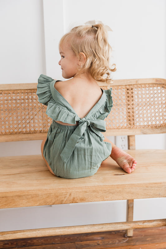 Sage Green Ruffled Racer Back Romper