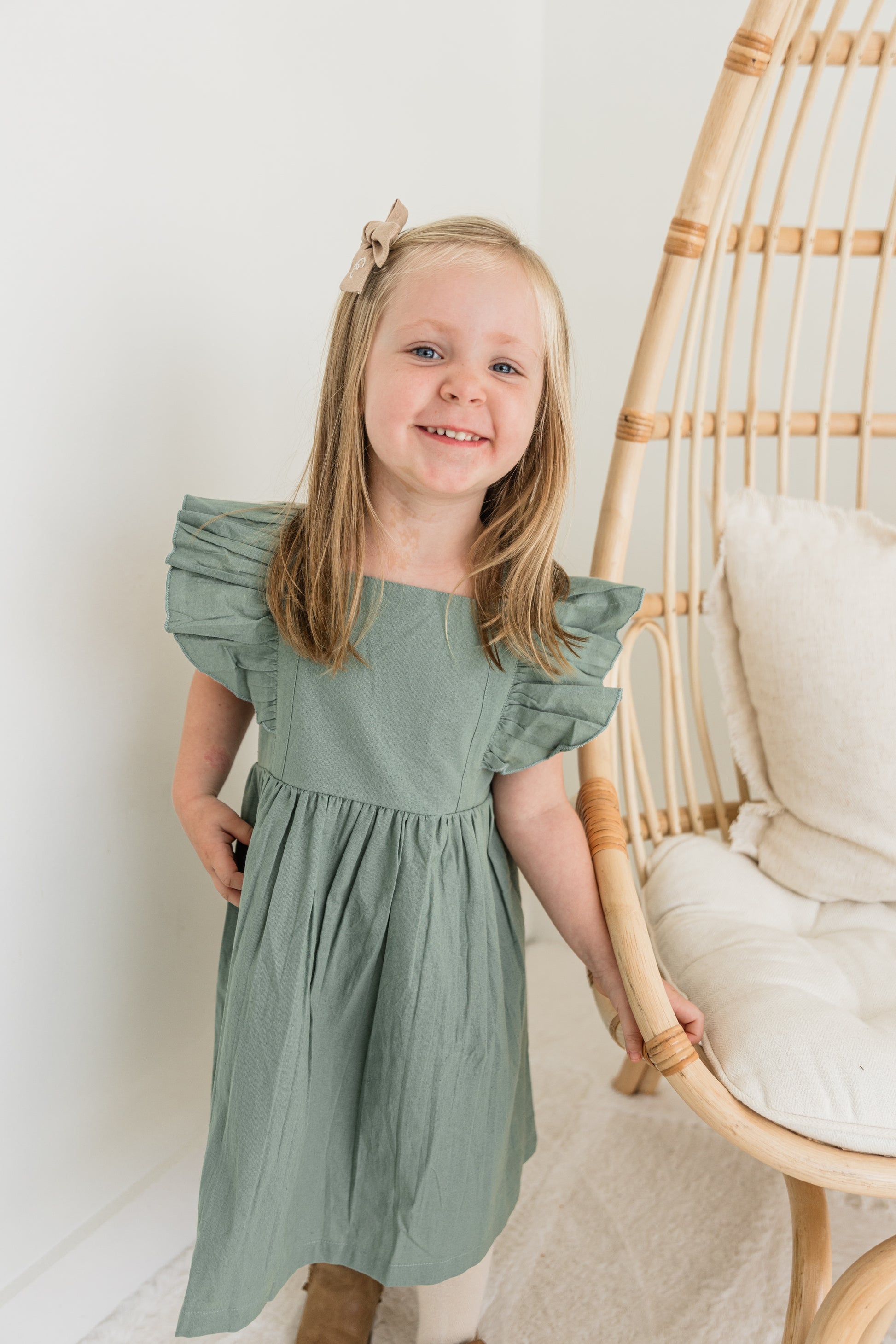 Sage Green Ruffled Racerback Gathered Dress Cotton Girls Dress | 0-13 Years Sage Green Ruffled Racerback Gathered Dress Cotton Girls Dress | 0-13 Years