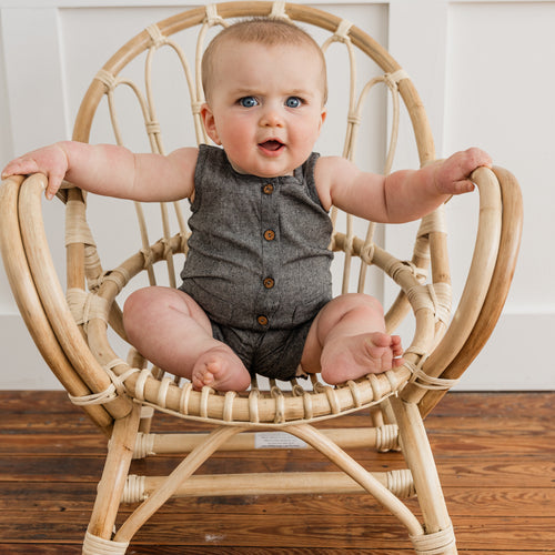 Black Chambray Boys Romper