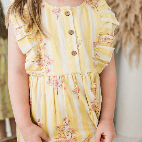 Pink & Yellow Floral Print Yoke Ruffled Gathered Dress