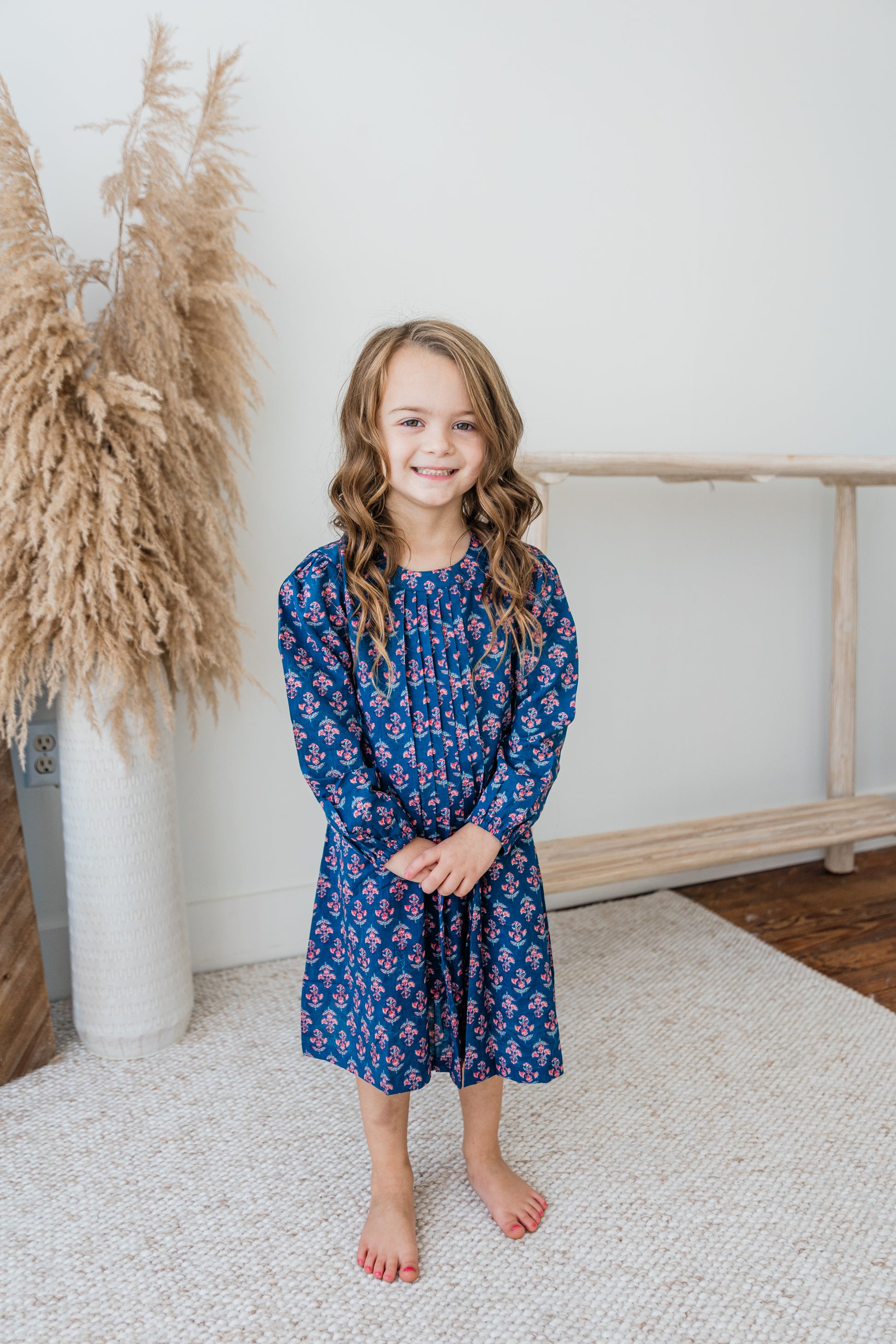Navy Floral Print Front Pleated Dress Navy Floral Print Front Pleated Dress