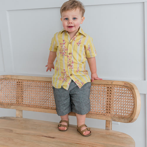 Pink & Yellow Floral Print Boys Shirt