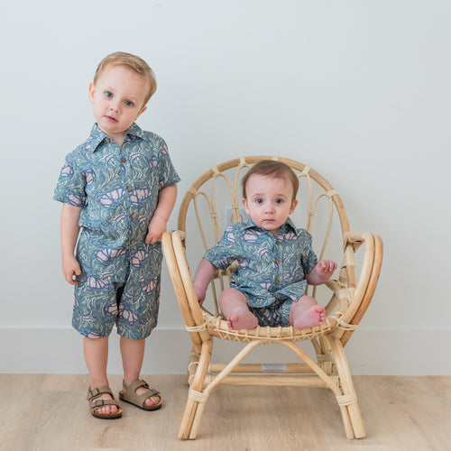 Grey Printed Boys Shirt & Shorts Set