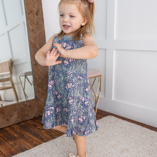 Grey Printed Tiered Shift Dress