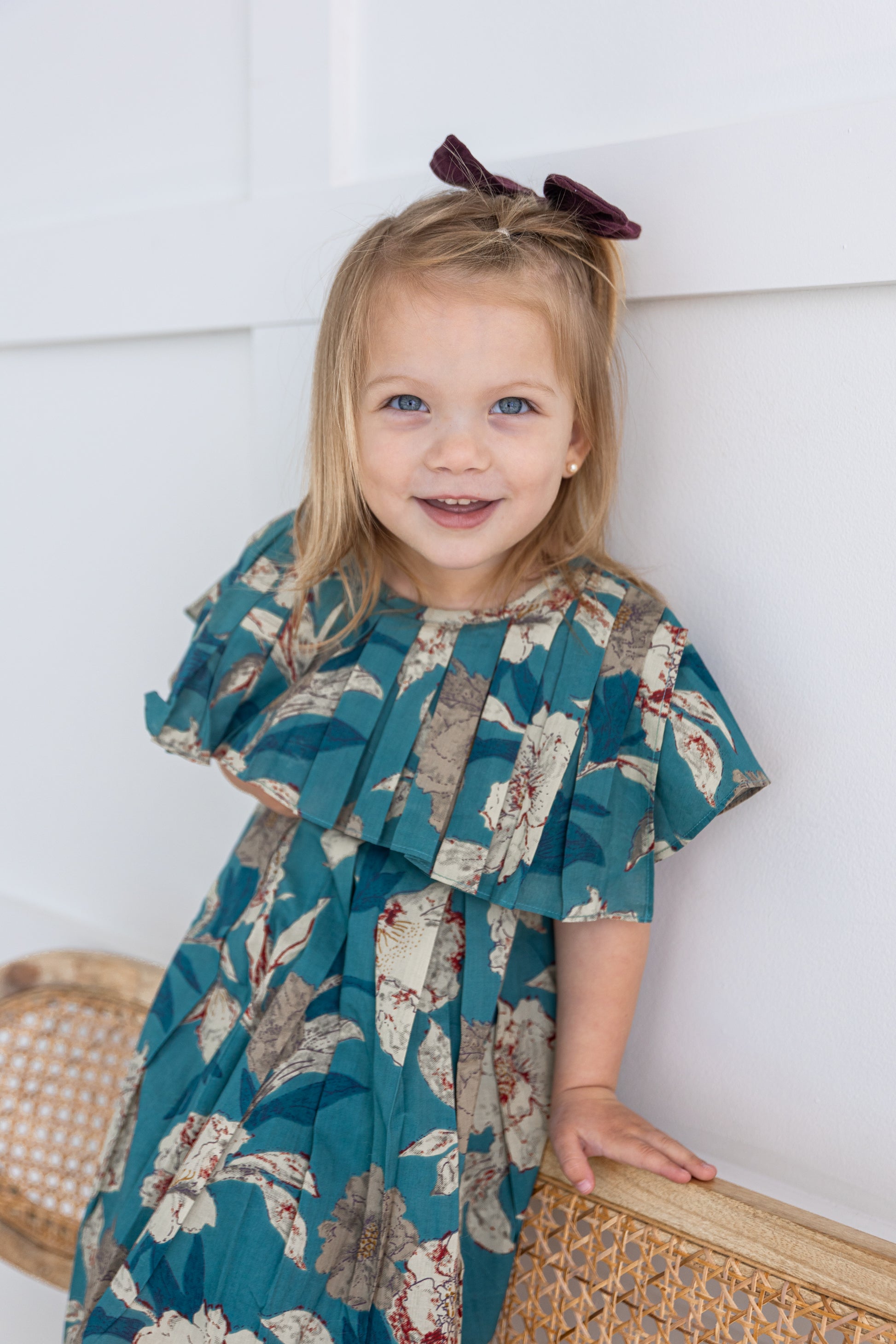 Turquoise Floral Printed Box Pleated Dress Cotton Girls Dress | Infant to Tween 0-13 Years Turquoise Floral Printed Box Pleated Dress Cotton Girls Dress | Infant to Tween 0-13 Years