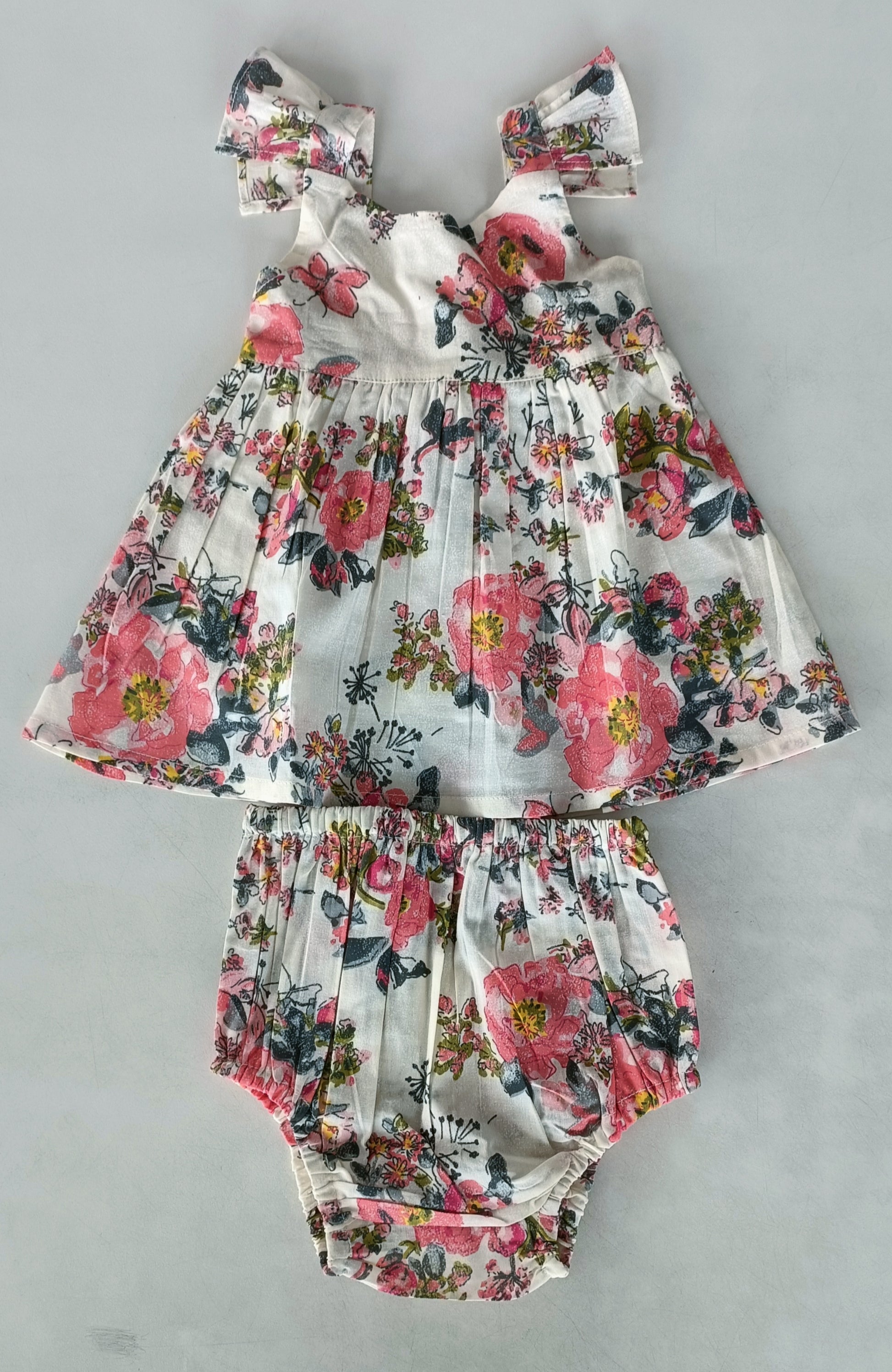 Pink Floral Print Sleeve Ruffled Gathered Dress Pink Floral Print Sleeve Ruffled Gathered Dress