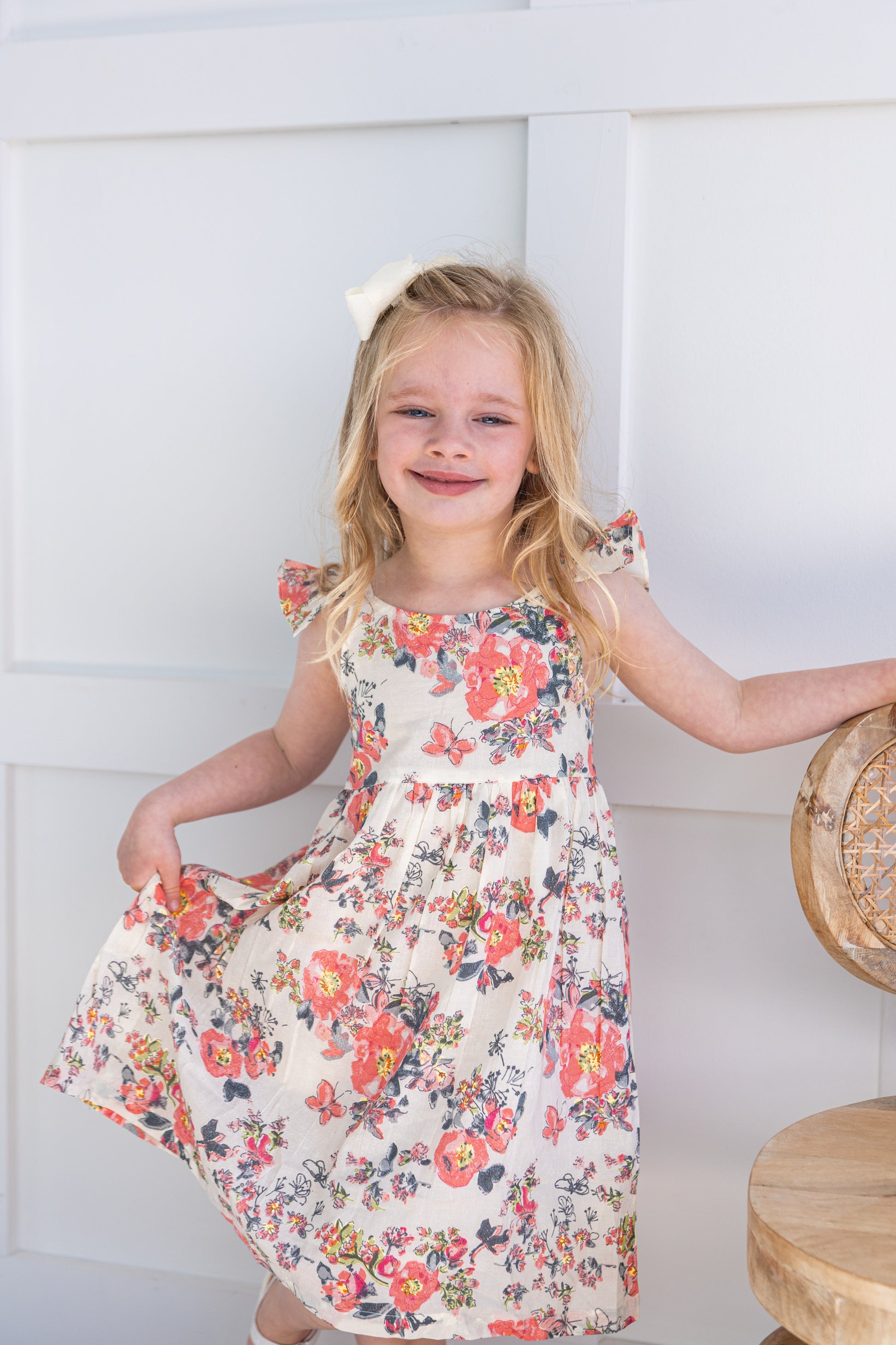Pink Floral Print Sleeve Ruffled Gathered Dress Cotton Girls Dress | Yo Baby Online Pink Floral Print Sleeve Ruffled Gathered Dress Cotton Girls Dress | Yo Baby Online