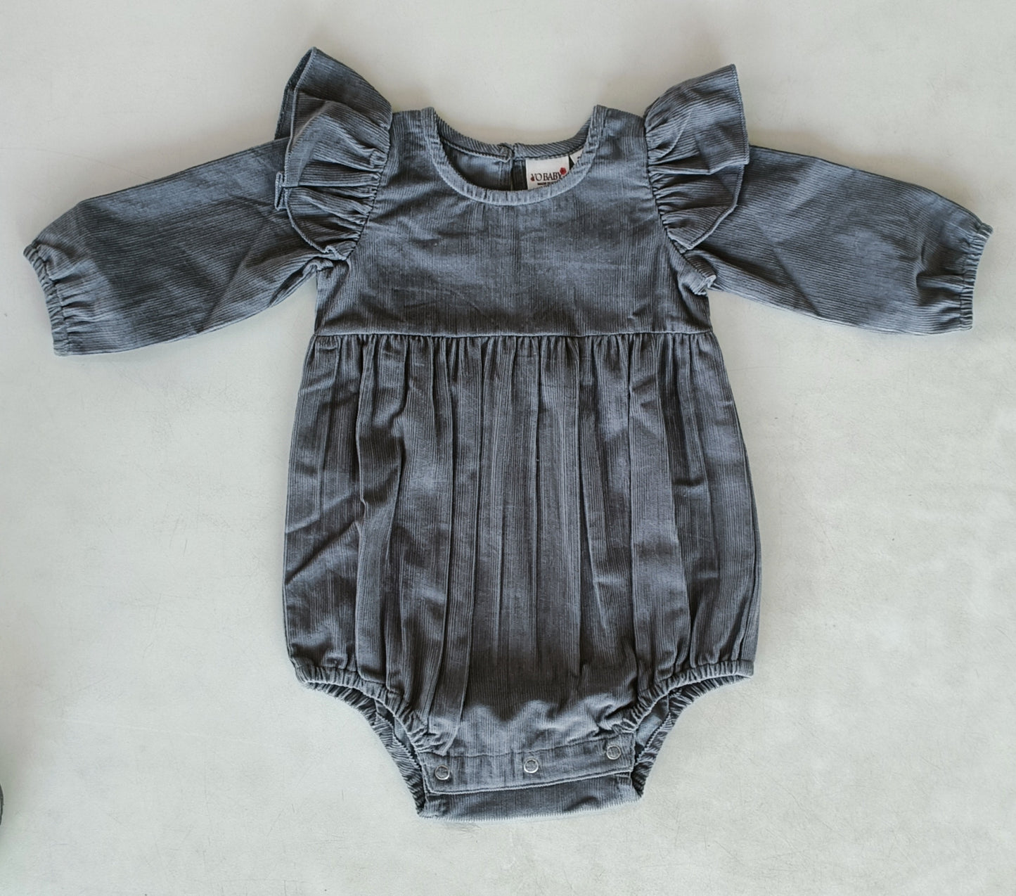 Grey Corduroy Solid Color Sleeve Ruffled Baby Romper