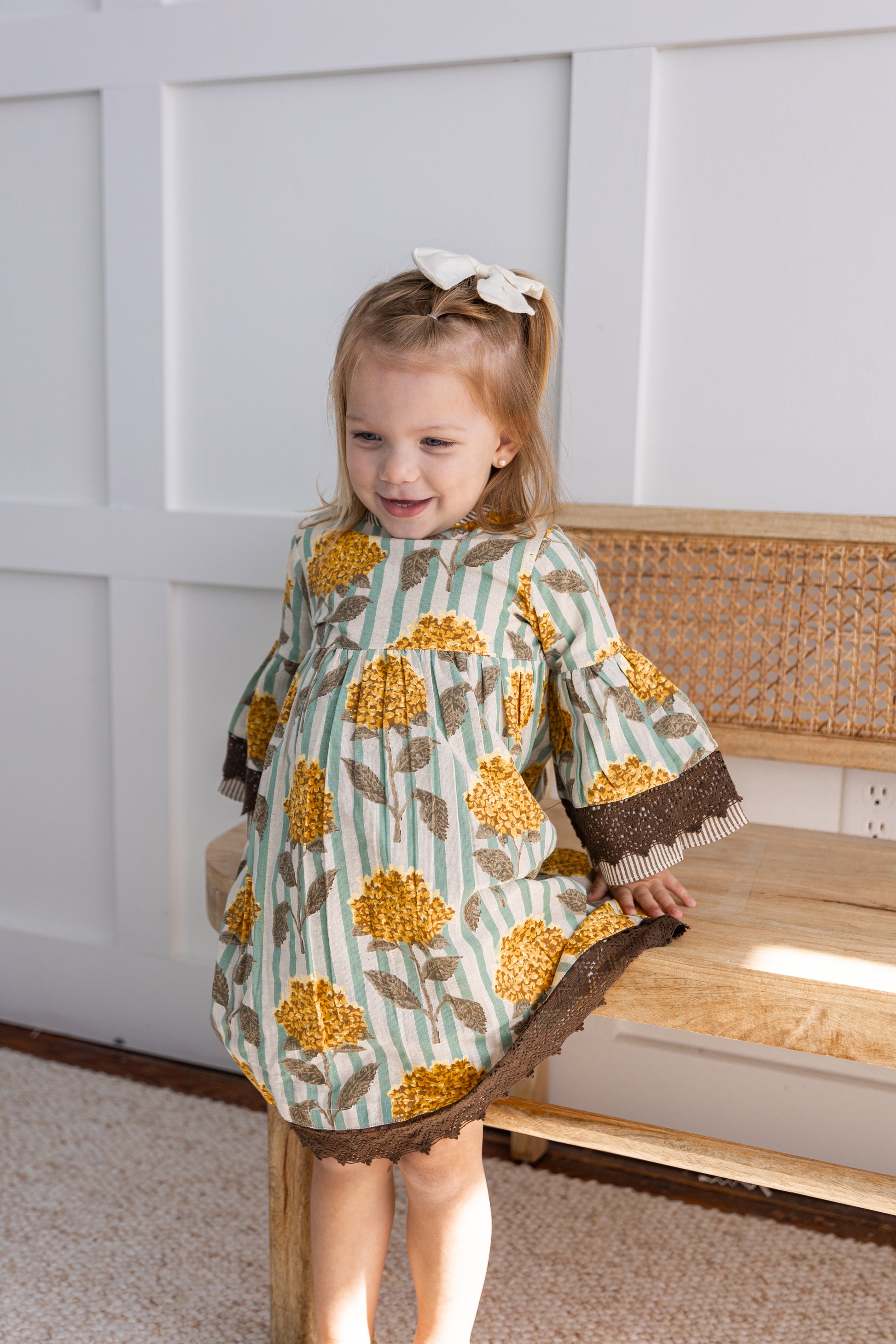 Yellow Floral Printed Bell Sleeves Gathered Dress Cotton Girls Dress Yo Baby Online Yellow Floral Printed Bell Sleeves Gathered Dress Cotton Girls Dress Yo Baby Online