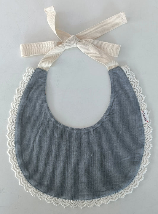 Reversible Grey Corduroy Solid Color & Grey Floral Printed Baby Bib