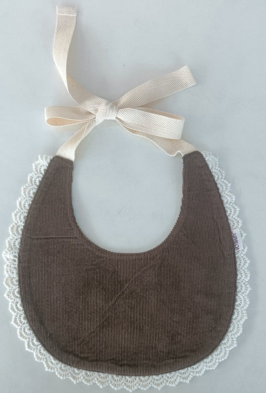 Reversible Brown Corduroy Solid Color & Grey Floral Printed Baby Bib