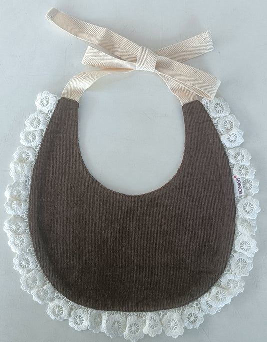 Reversible Brown Corduroy Solid Color & Grey Floral Printed Baby Bib