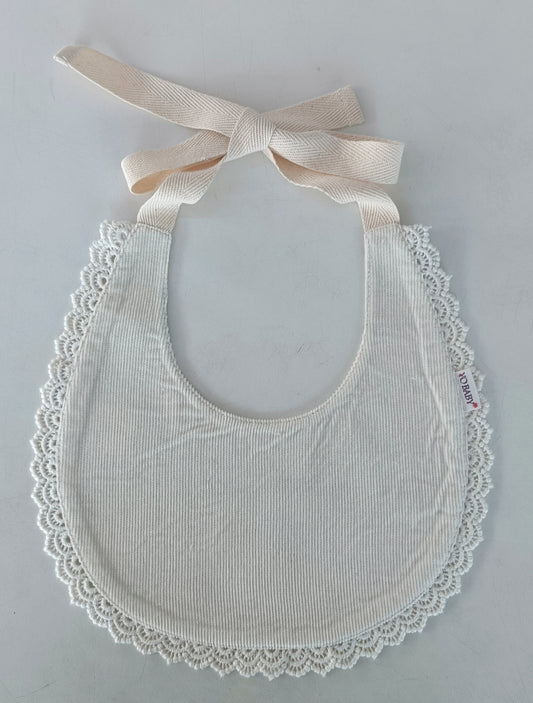 Reversible Off-White Corduroy Solid Color & Sage-Green Floral Printed Baby Bib