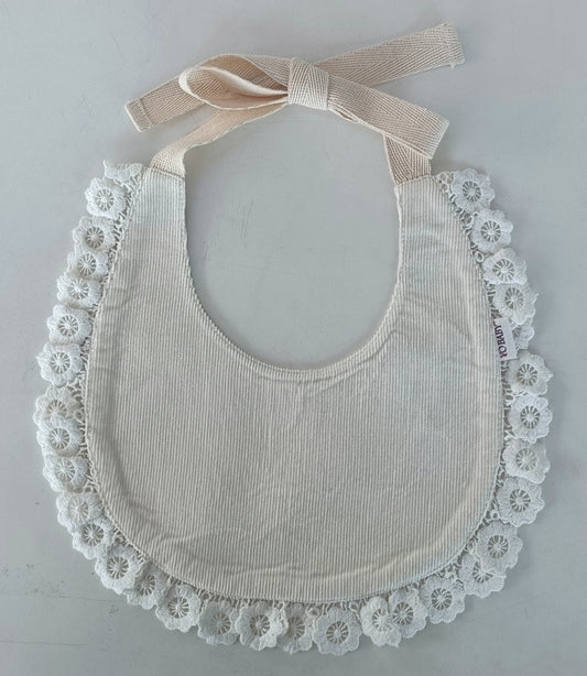 Reversible Off-White Corduroy Solid Color & Sage-Green Floral Printed Baby Bib