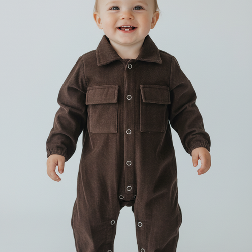 Brown Corduroy Long Sleeve Baby Jumpsuit