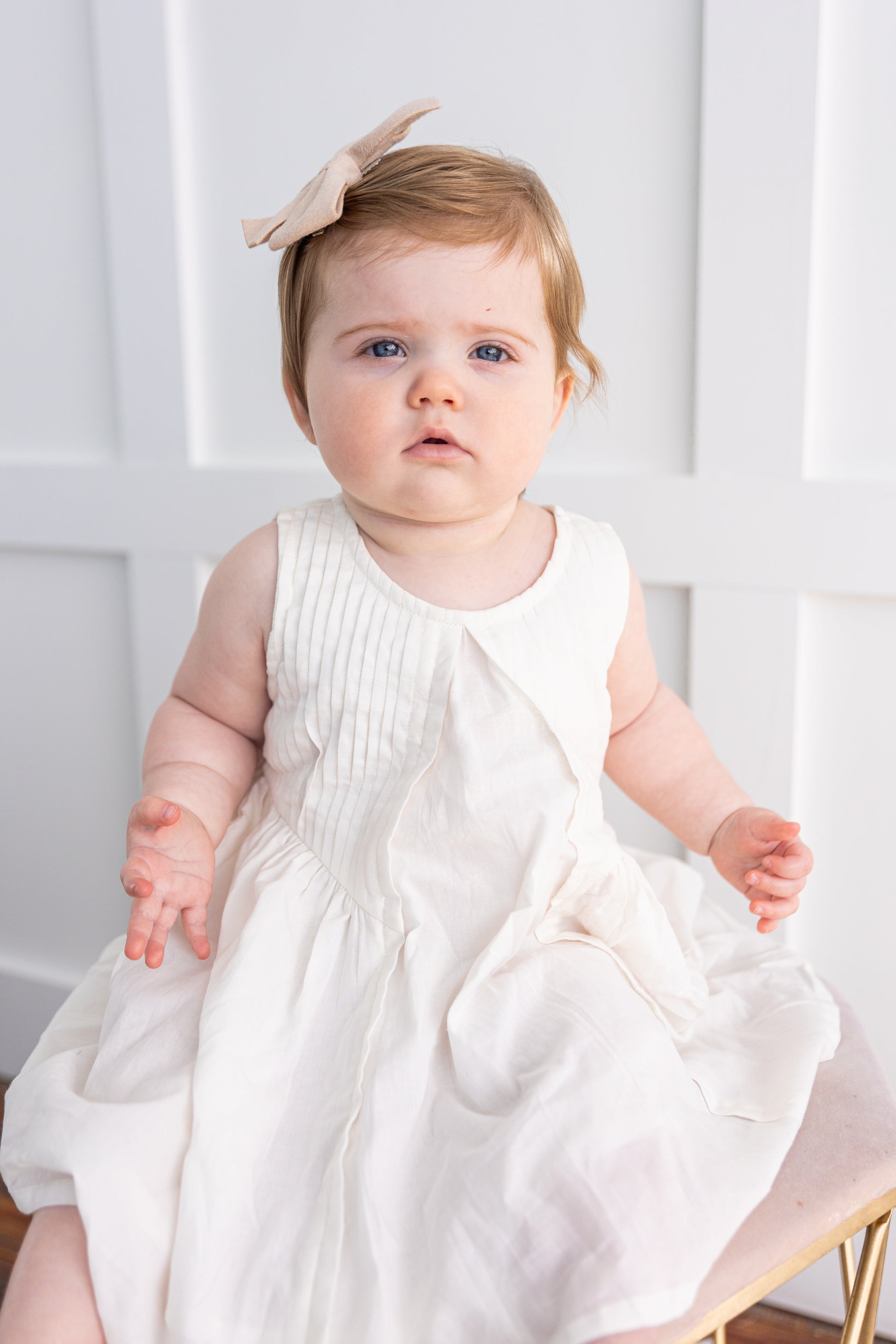 White Pintuck Gathered Dress — 100% Cotton Girls Dress