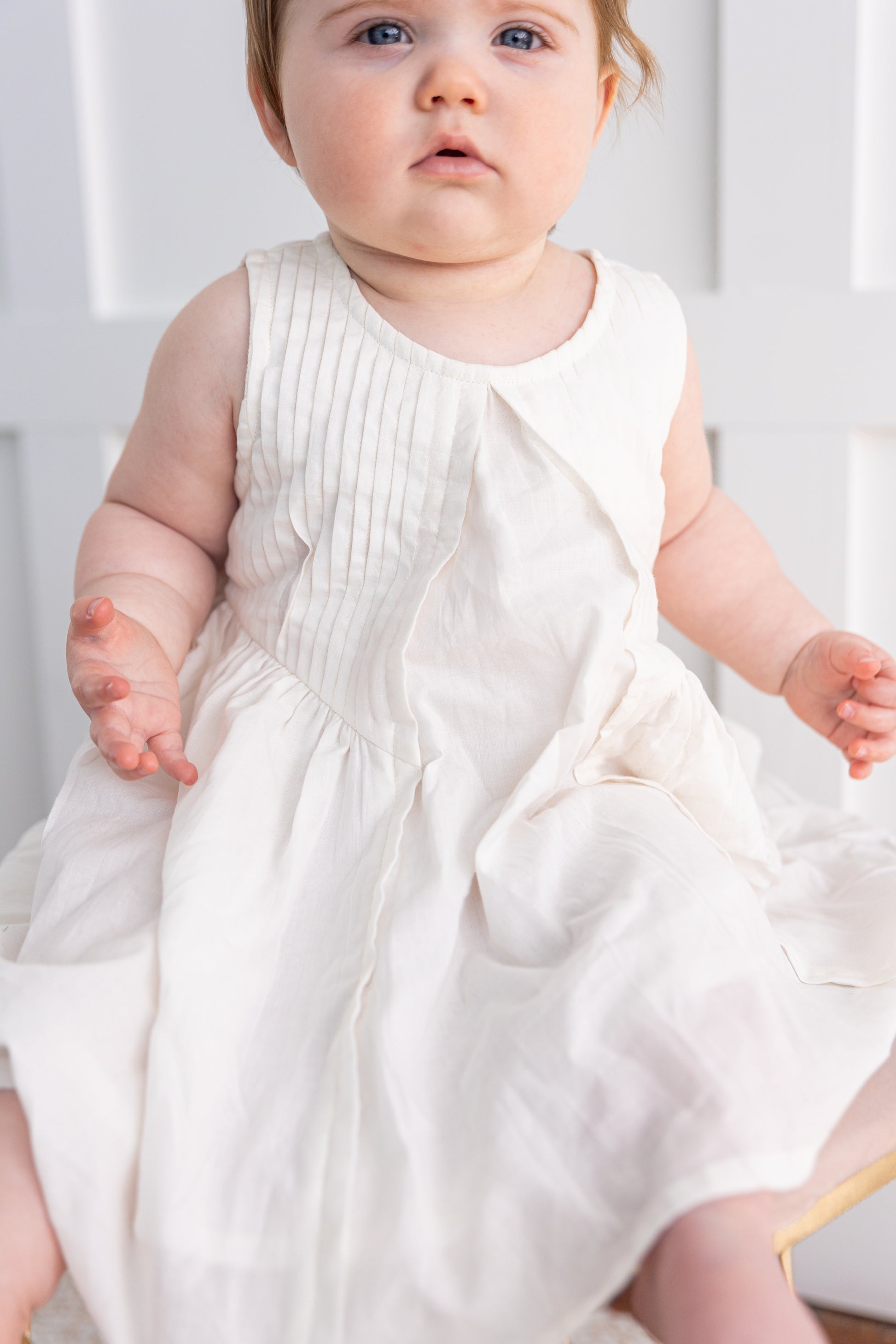 White Pintuck Gathered Dress — Cotton Girls Dress