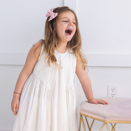 White Pintuck Gathered Dress