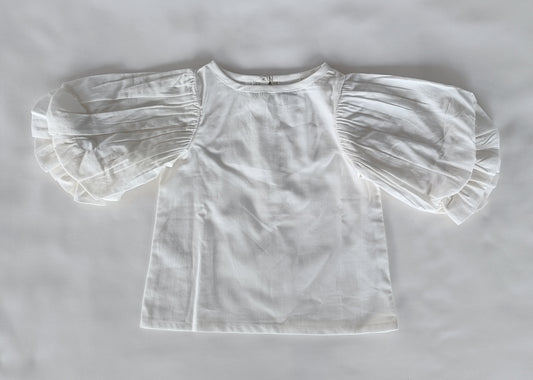 Solid White Color Puff Sleeves Ruffled Top