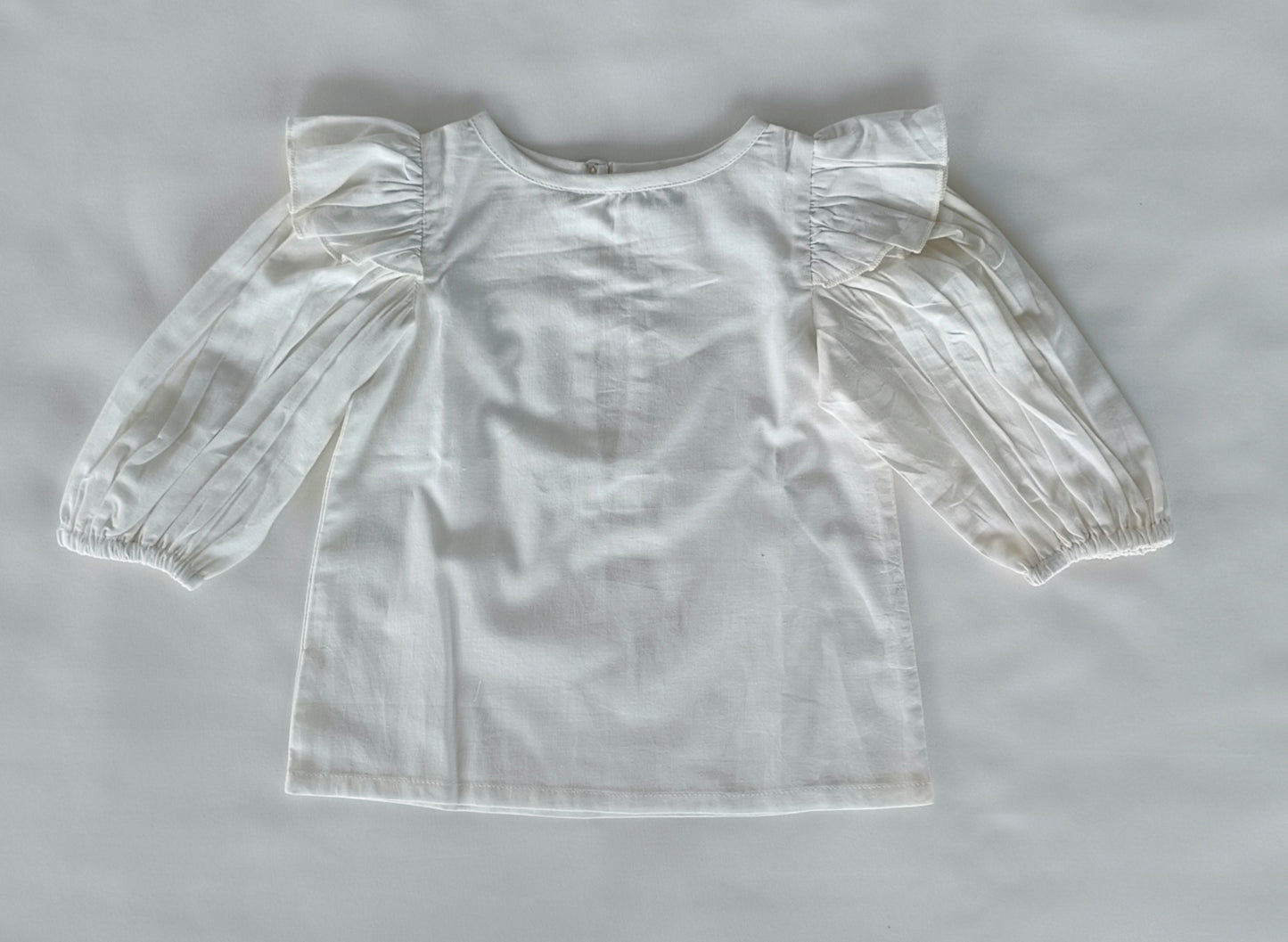 Solid White Color Long Sleeves Ruffled Top