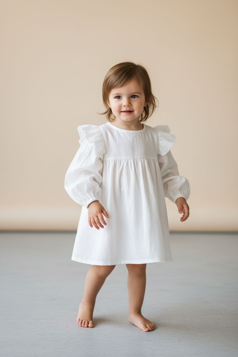 Solid White Color Long Sleeves Ruffled Top