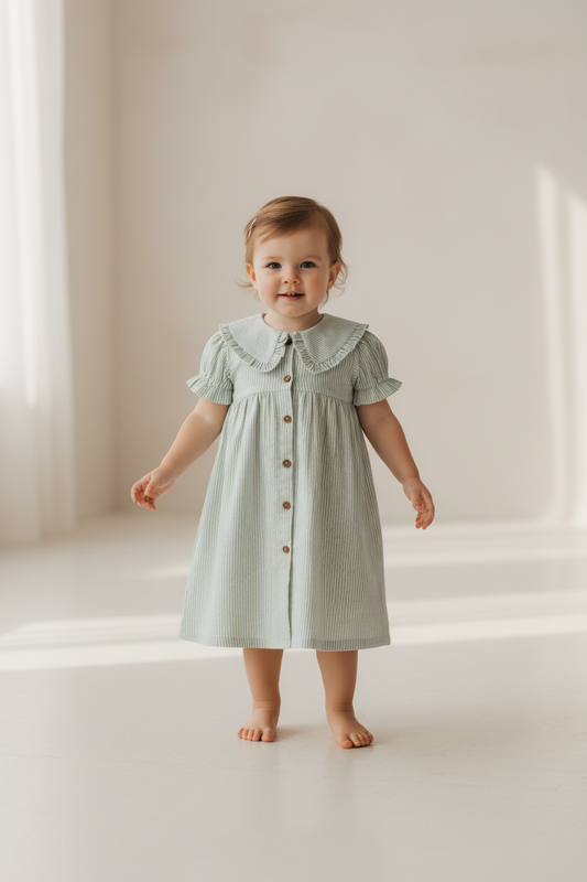 Sage Striped Color Peter Pan Collar Dress