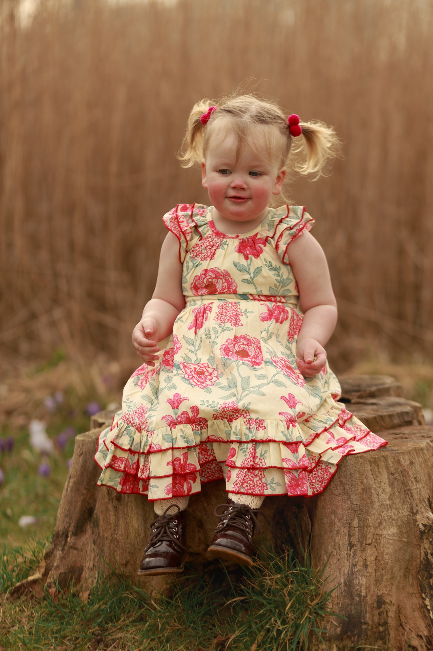Adorable Red Floral Kids' Dress with Cap Sleeves and Frill Layers Yo Baby Online Adorable Red Floral Kids' Dress with Cap Sleeves and Frill Layers Yo Baby Online