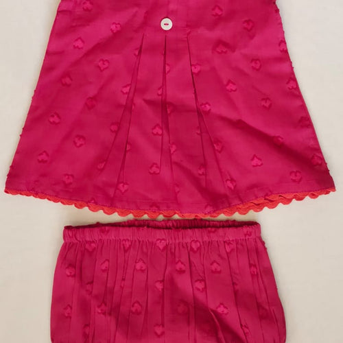 Kids Pink Heart Dobby Dress with Lace Finish
