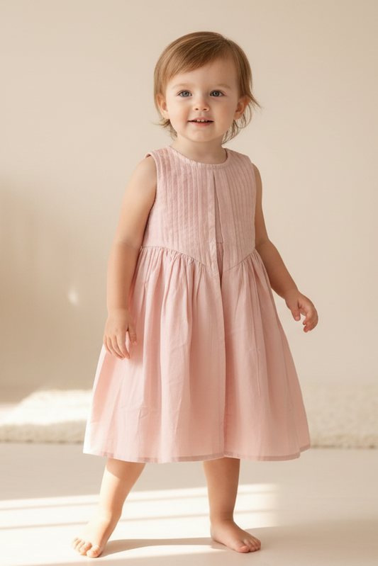 Dusty Pink Pintuck Gathered Dress
