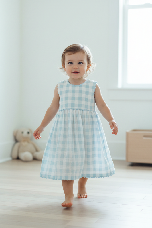 Charming Light Blue Fit & Flare Dress with Lace Finish