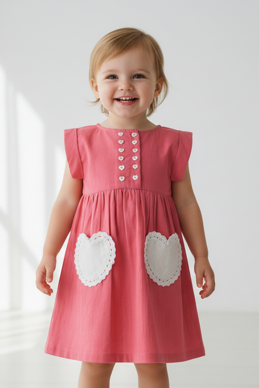 Coral Heart Gathered Dress
