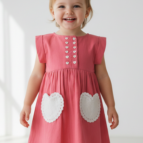 Coral Heart Gathered Dress