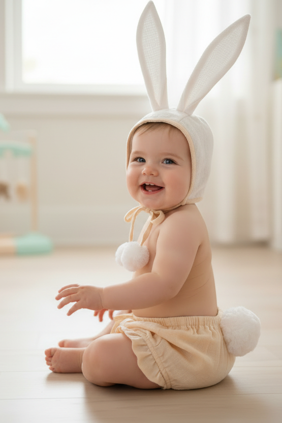 Easter Bunny Bonnet and Bloomer : PEACH : Infant : Baby Girl