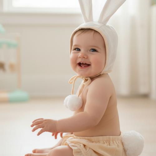 Easter Bunny Bonnet and Bloomer Peach — Baby Girl Set | Infant 0-18 Months