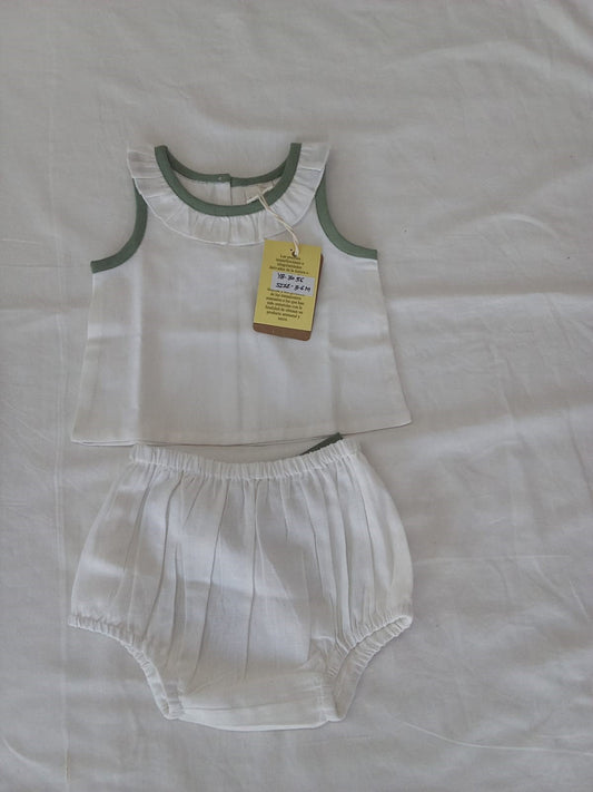 Ruffled-Neck Top & Bow Diaper Cover