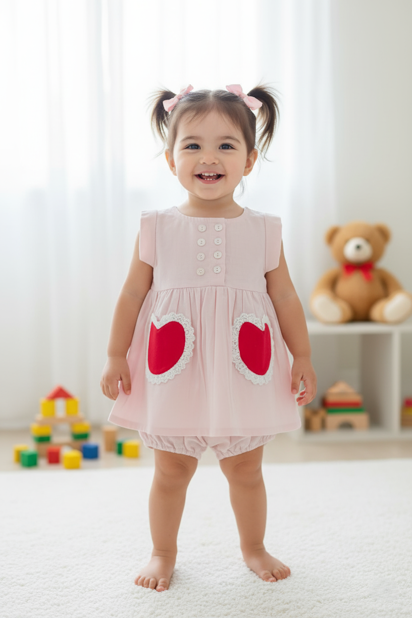 Amore Heart Dress Soft Pink Cotton Girls Dress | Infant to Tween 0-13 Years Amore Heart Dress Soft Pink Cotton Girls Dress | Infant to Tween 0-13 Years